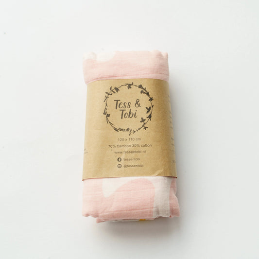Tess & Tobi | Hydrofiele doek XL | Roze met ganzen