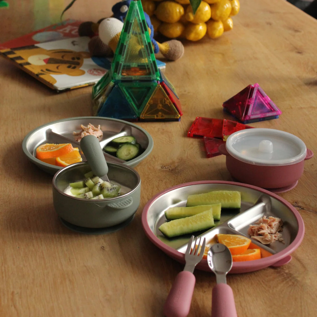 Mimimeal | RVS kinderbestek met siliconen handgrepen | Diverse kleuren