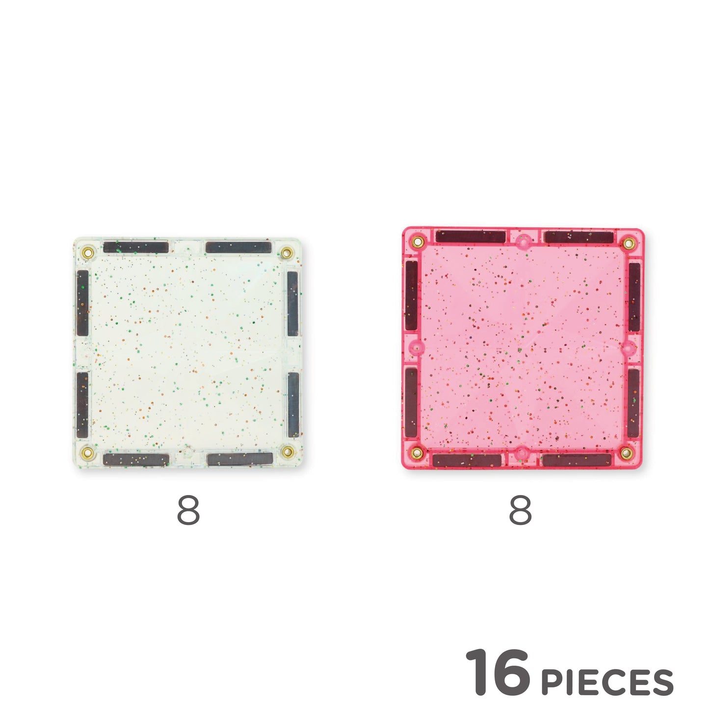 Cleverclixx | Glitter tiles pack | 16 | Transparent pink