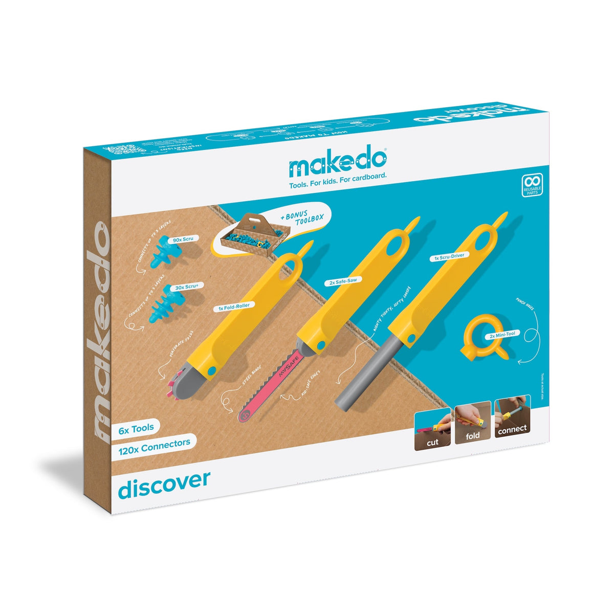 Achterkant van Discover Kit-doos met afbeeldingen van de inhoud