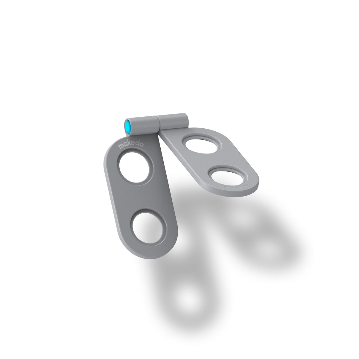 Open grijs Makedo Spin-Hinge-scharnier op witte achtergrond