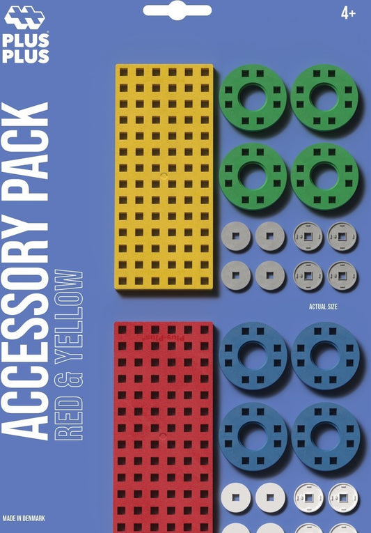 Plus-Plus | Bouwplaten en wielen | Rood en geel | 26 stuks