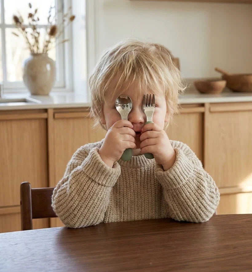 Mimimeal | RVS kinderbestek met siliconen handgrepen | Diverse kleuren