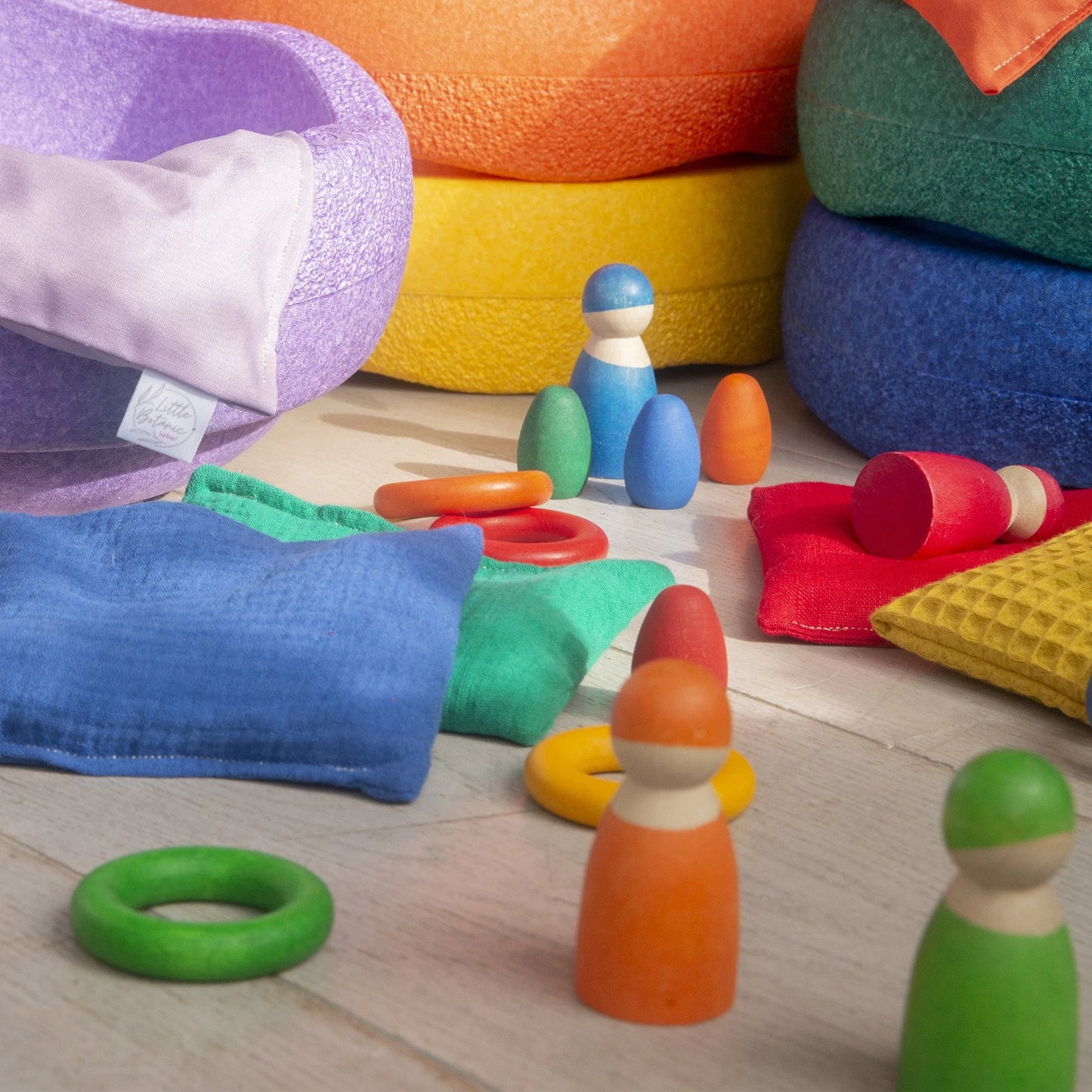 Little Botanic label | Sensorische pittenzakjes | Regenboog | 6 stuks