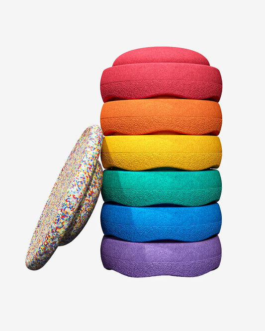Stapelstein® | Rainbow set | Classic | 6 stuks + balansboard Super Confetti