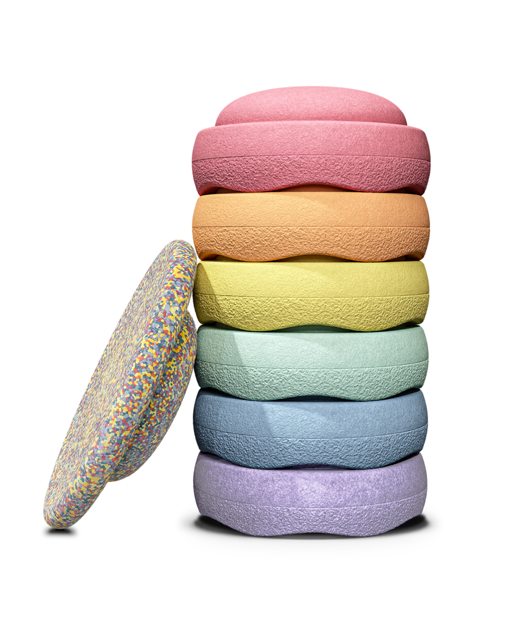 Stapelstein® | Rainbow set | Pastel | 6 stuks + balansboard Confetti