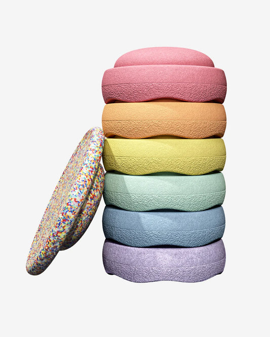 Stapelstein® | Rainbow set | Pastel | 6 stuks + balansboard Super Confetti