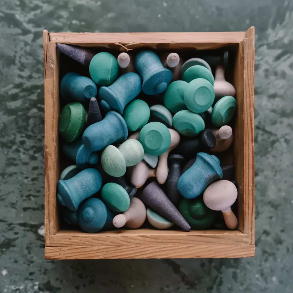Cold Mandala Mix onderdelen verzameld in een houten bak