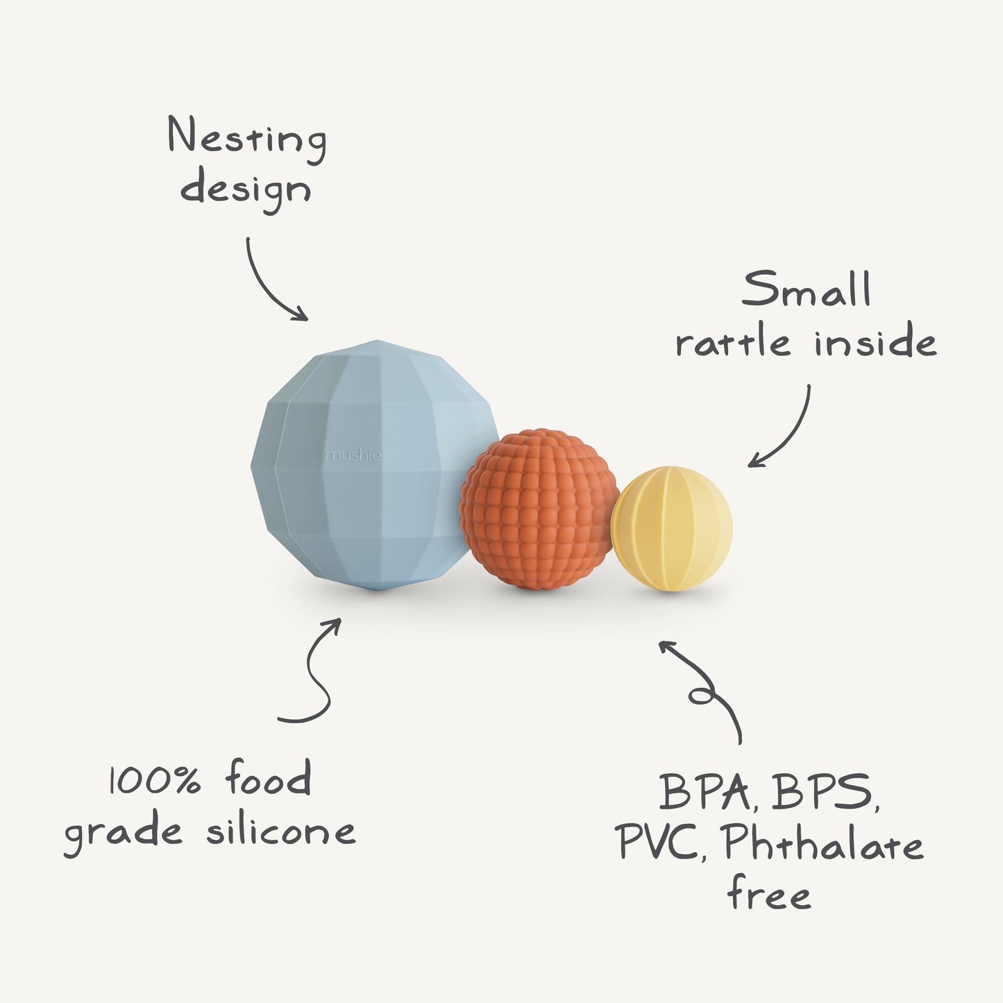 Mushie | Nesting spheres sensory toy | Blush