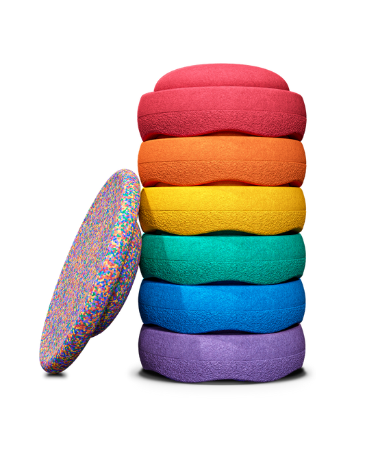 Stapelstein® | Rainbow set | Classic | 6 stuks + balansboard Confetti